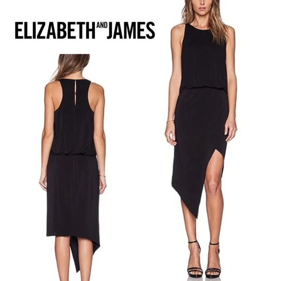 Elizabeth and James, Rowan Blouson Asymmetrical Sleeveless Dress, Black - Picture 1 of 10